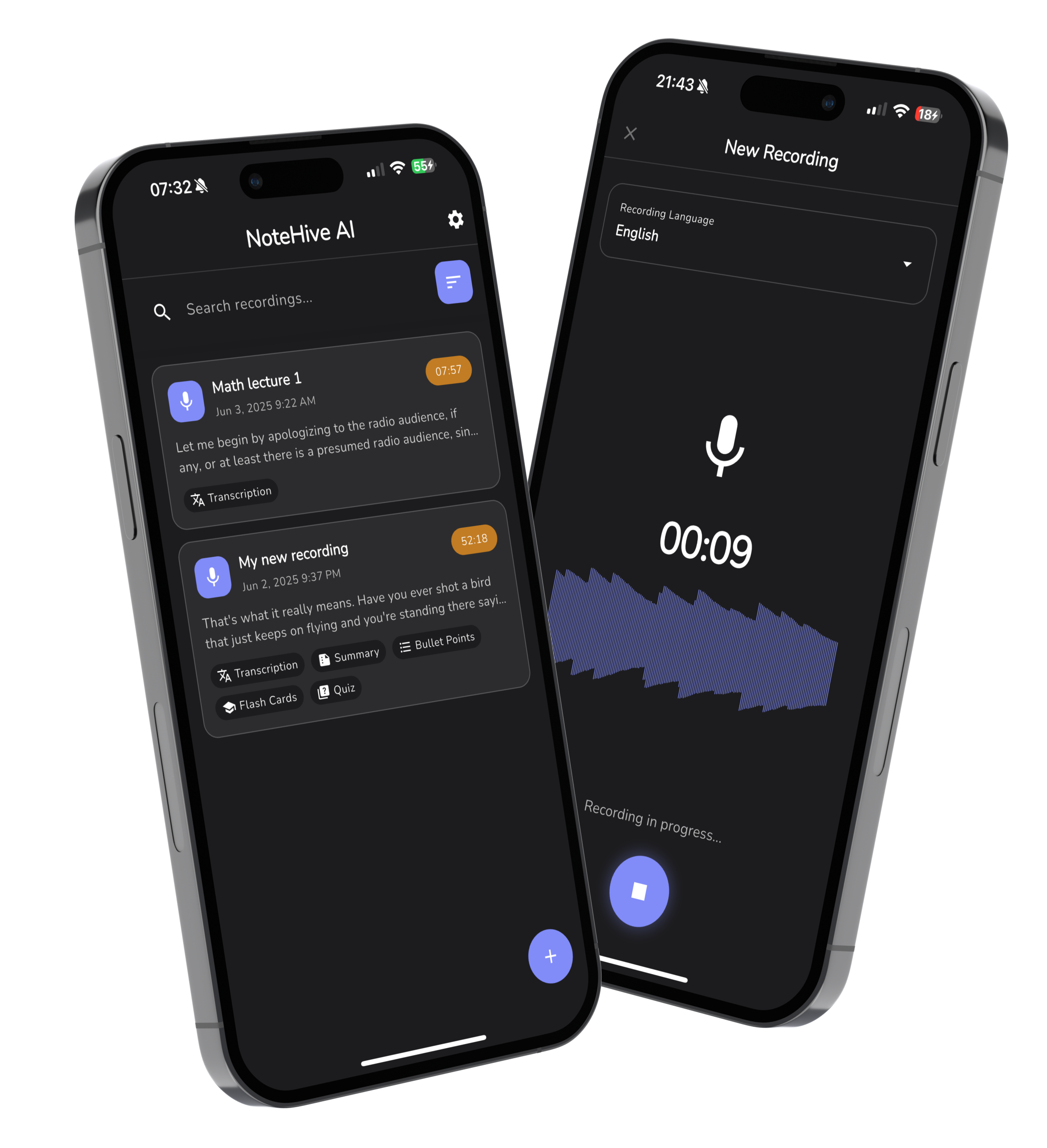 NoteHive AI app main screenshot showing AI-powered note-taking interface