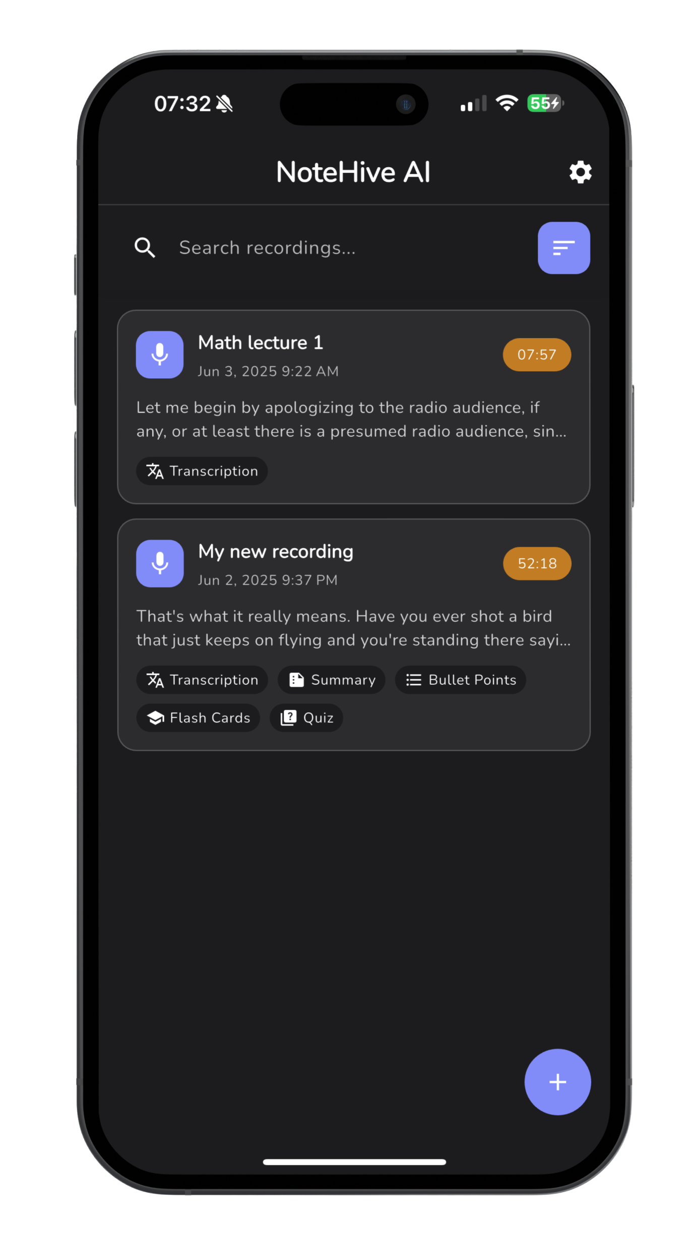 NoteHive AI app screenshot - AI note-taking interface 1